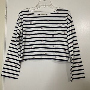 MADEWELL Navy stripe embroidered boxy cut shirt size small